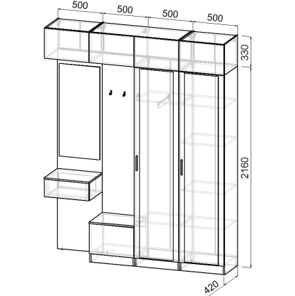 Набор мебели для прихожей "Марсель-212" МР 01-212 В2490 Ш2000 Г420 (ЛДСП Графит серый)